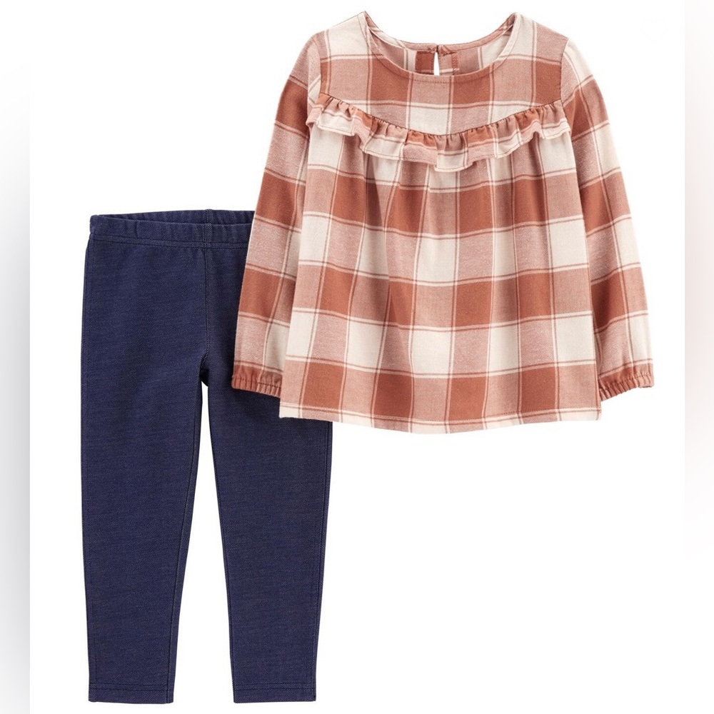 NWT Carter’s Toddler Girls 2pc Flannel Top & Legging Set - Picture 1 of 11